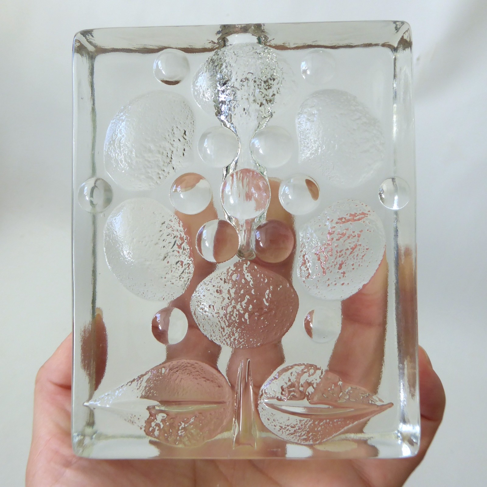 Walther Glas art glass bud vase solifleur, op art abstract flower block, vintage - Image 4