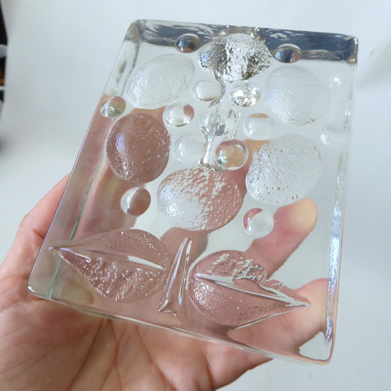 Walther Glas art glass bud vase solifleur, op art abstract flower block, vintage - Image 5