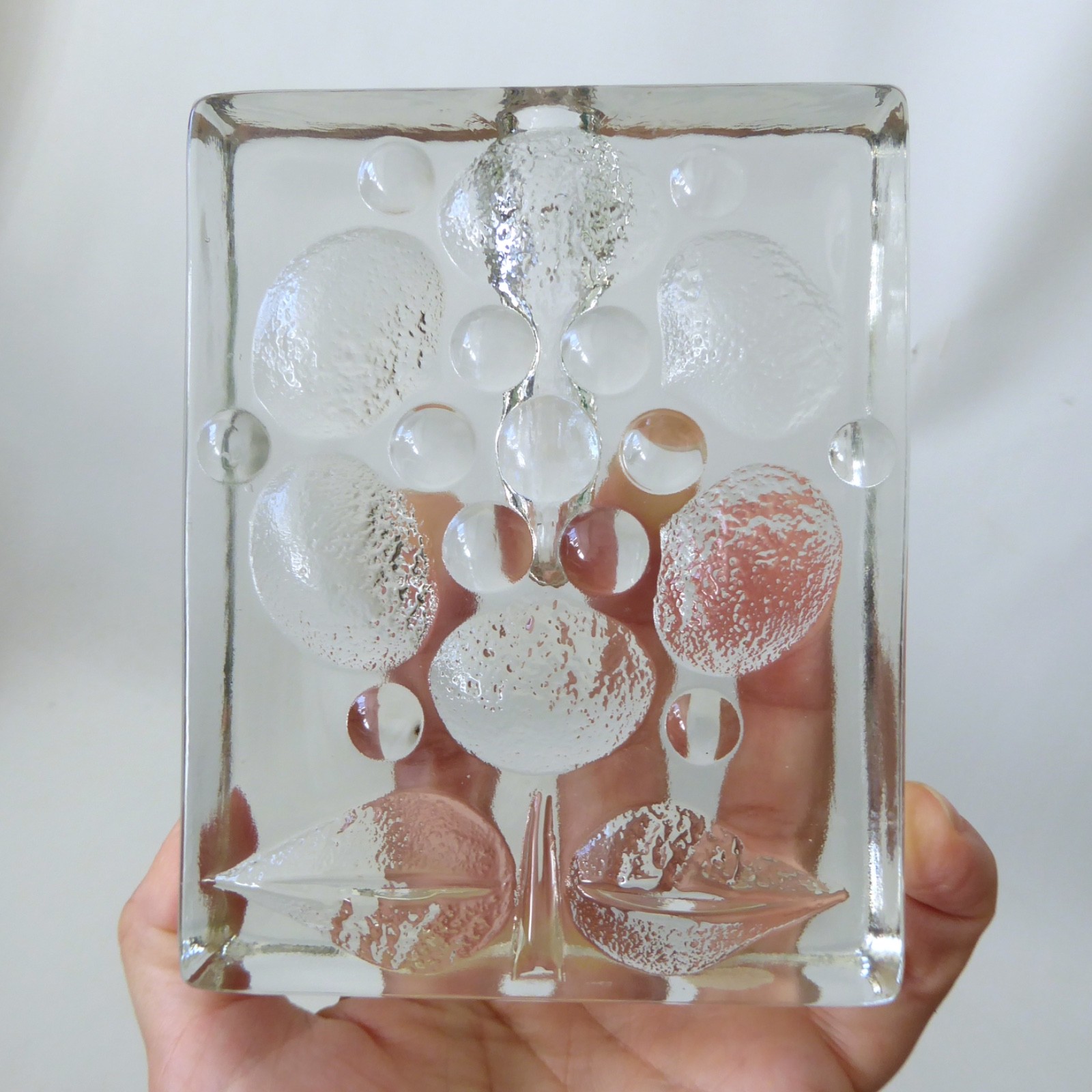 Walther Glas art glass bud vase solifleur, op art abstract flower block, vintage