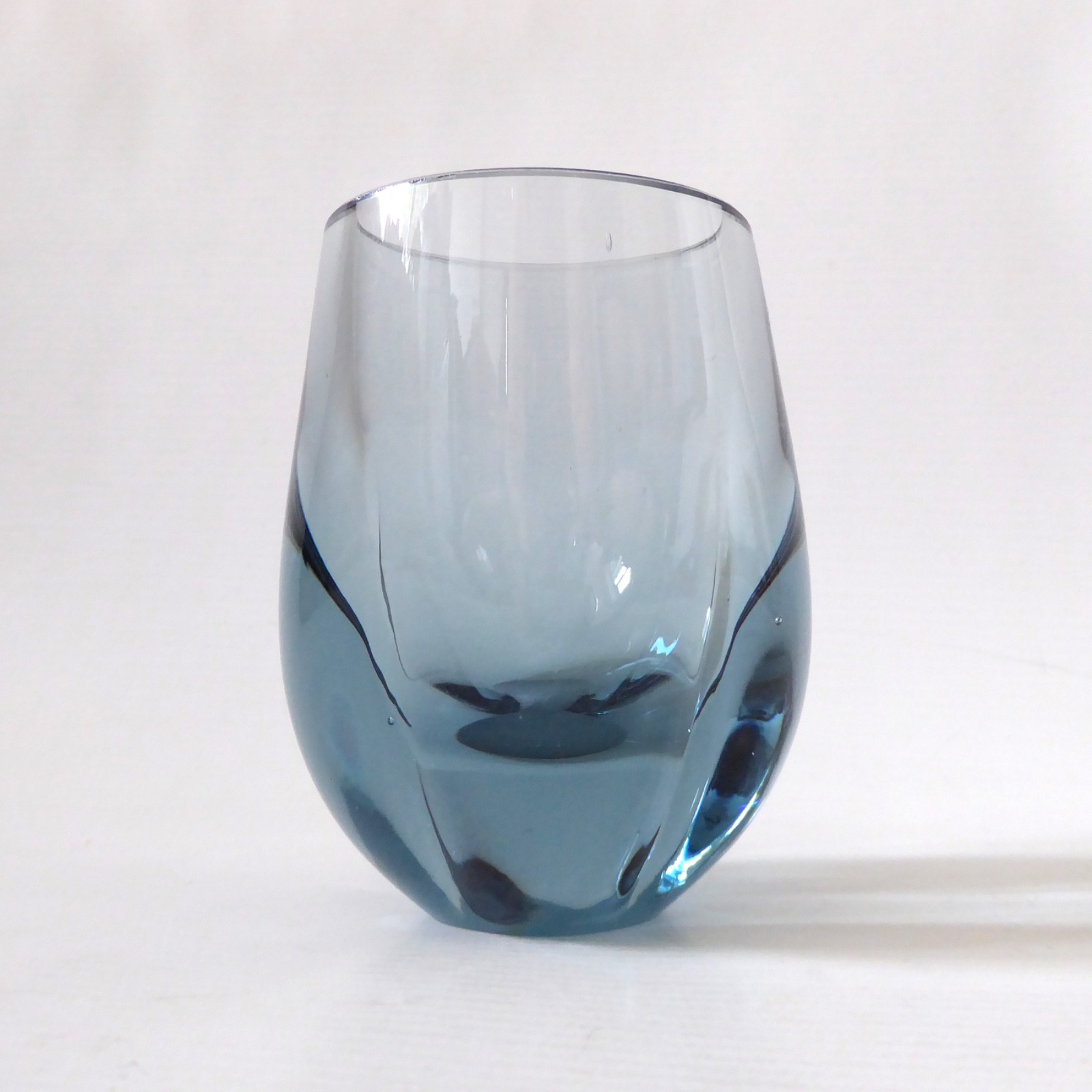 Whitefriars 9392 Arctic Blue 4" lobed vintage art glass vase pot, 1960s vintage