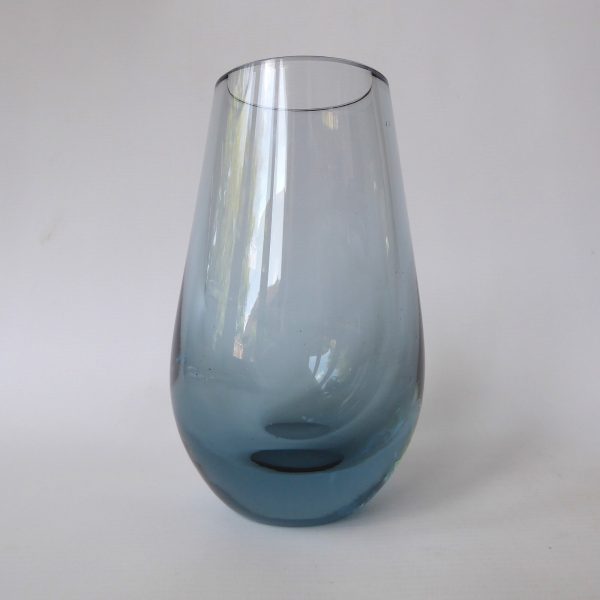 Whitefriars 9538 art glass vase, Arctic Blue bulbous 6". Vintage 1960s mid cent.
