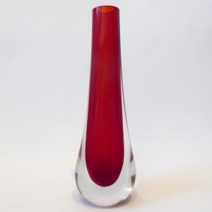 Whitefriars 9571 teardrop bud vase, vintage 1960s cased Ruby Red art glass 8"