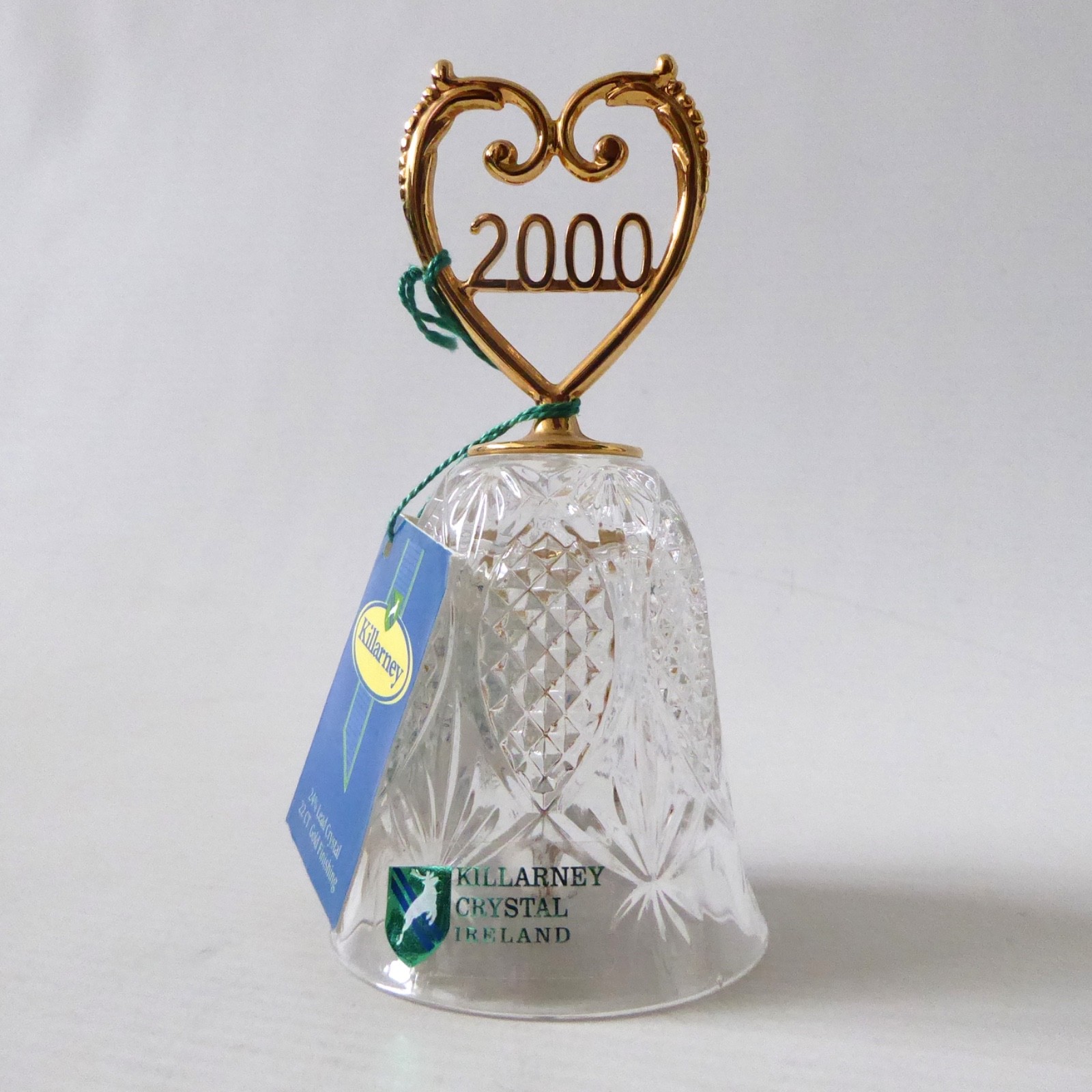Year 2000 Killarney Ireland 24% lead crystal glass bell 22 carat gold finish Y2K - Image 3