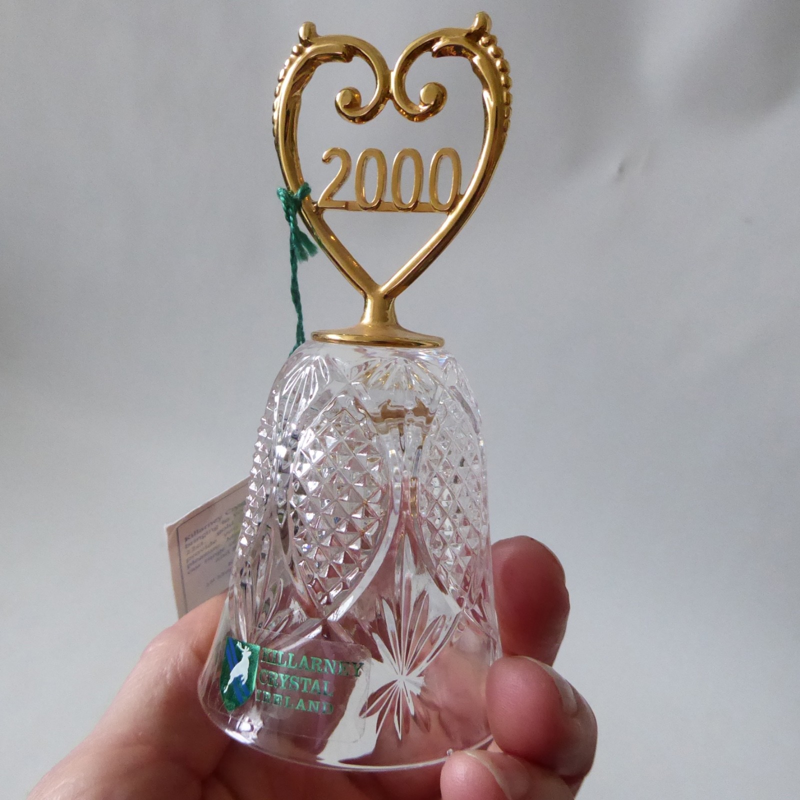 Year 2000 Killarney Ireland 24% lead crystal glass bell 22 carat gold finish Y2K - Image 4