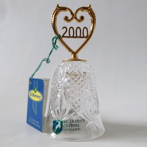 Year 2000 Killarney Ireland 24% lead crystal glass bell 22 carat gold finish Y2K