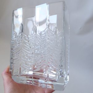 iittala Kuusi spruce tree 1980s art glass block vase, rectangular, Jorma Vennola